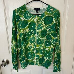 Lands' End Lime Print Cotton Cardigan NWT